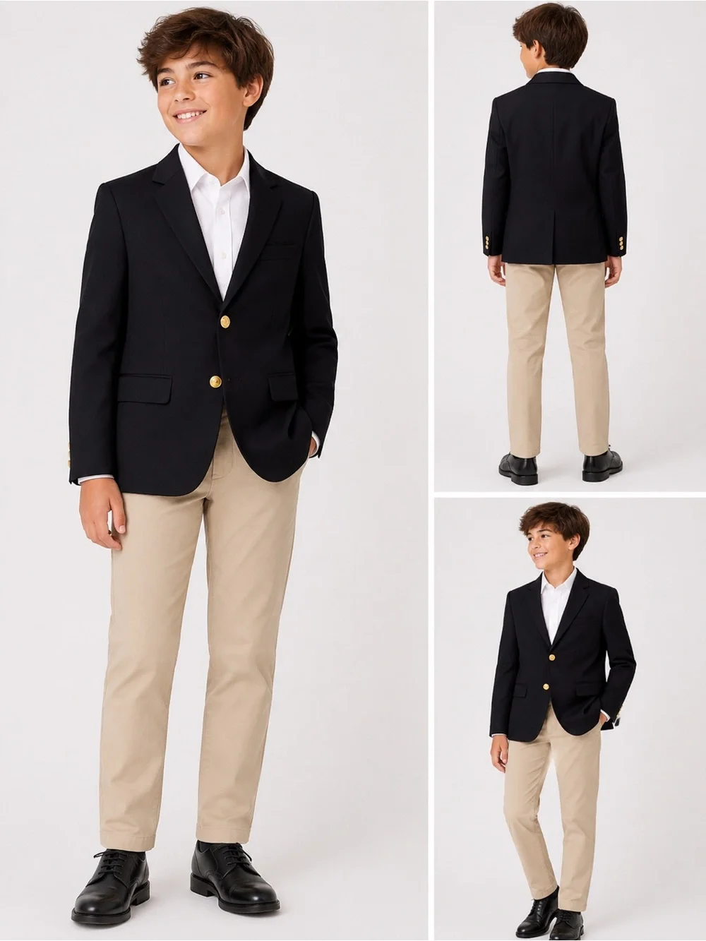 Lord & Taylor Boys Elegant Black Blazer with Gold Buttons Size 8R